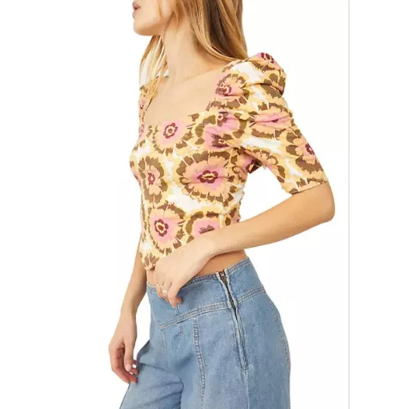 Free People Give Me More Multi Floral Ivory Combo Crop Top Size Small - Picture 2 of 9